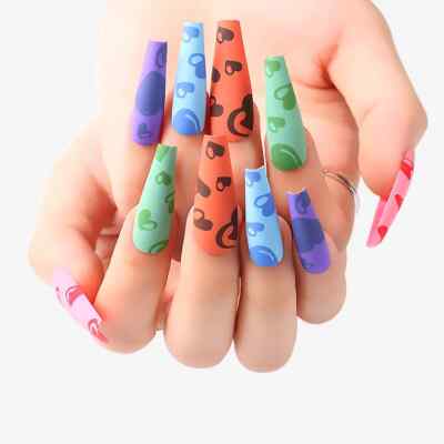 Rainbow Color Nägel, Lange Sargnägel/Press On Nails/Multicolor False Love Nail