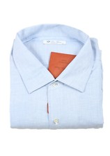 Loro Piana Solid Blue Linen Cotton Shirt