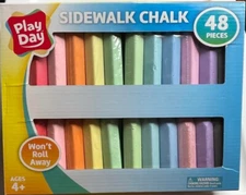 Play Day Sidewalk Chalk 48 pcs Jumbo Pack - Won’t Roll Away - Great Colors -New
