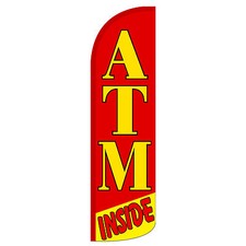 ATM Inside Red Windless Advertising Sign Feather Flag Only Banner 30 Wider