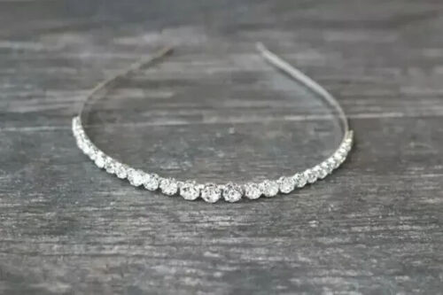 22CT Round Cut Simulated Diamond Simple Crystal Bridal Headband Tiara 925 Silver - Picture 1 of 4