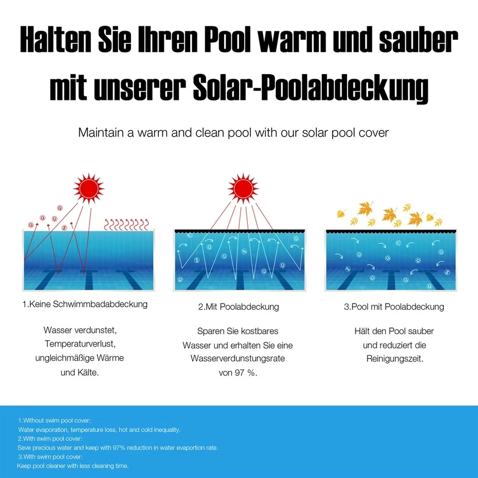 Poolabdeckung Solarfolie Wärmeplane PVC Schwarz Abdeckung Schwimmbad Ösen - Bild 2 von 4
