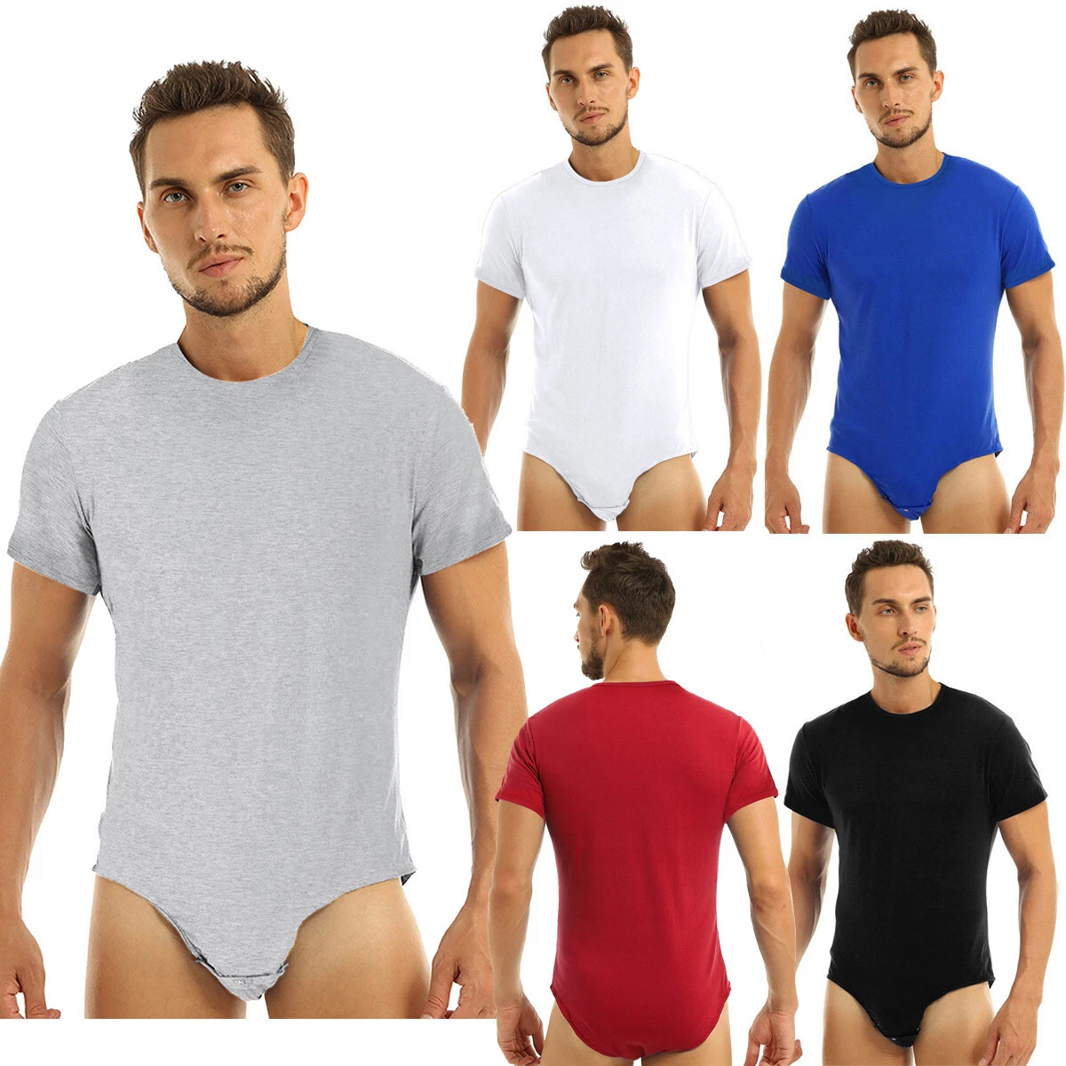 Men's Body Short Sleeve T-Shirt Vest One Piece Pajamas Leotard Tops  Underwear