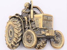 Solid Brass Tractor Farming Farmer Garden 1970s Vintage Belt Buckle
