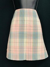 Vintage 1970s pink gray wool mini skirt, high waist A-line white blue dusty S