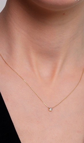 Diamond Solitaire Necklace 14k Yellow Gold for Women , 18” , Gift For Women - Picture 9 of 14