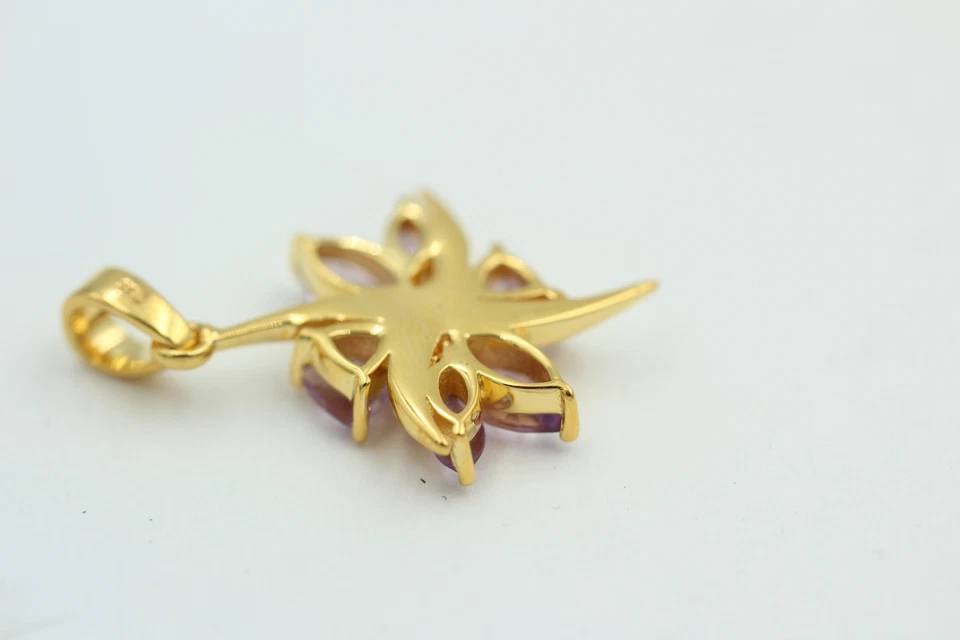 Esclusivo 2,88 Carati Ciondolo Ametista 925 Collier Collana Argento Placcato Oro - Immagine 3 di 4