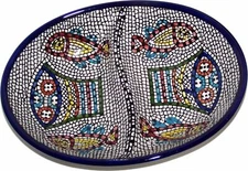 Double Dish Tabgha Ceramic Serving Snack Dish (7.5 Inches) - Asfour Outlet
