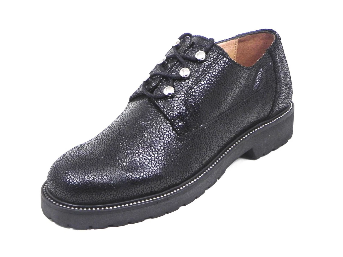 Mercante di Fiori 127 scarpa donna bassa francesina pelle stampata nero inverno