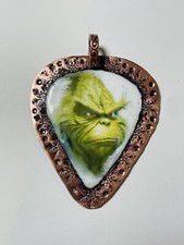 Grinch Jewelry Christmas Pendant Handmade Grinch Pendant Glass on Copper Holiday