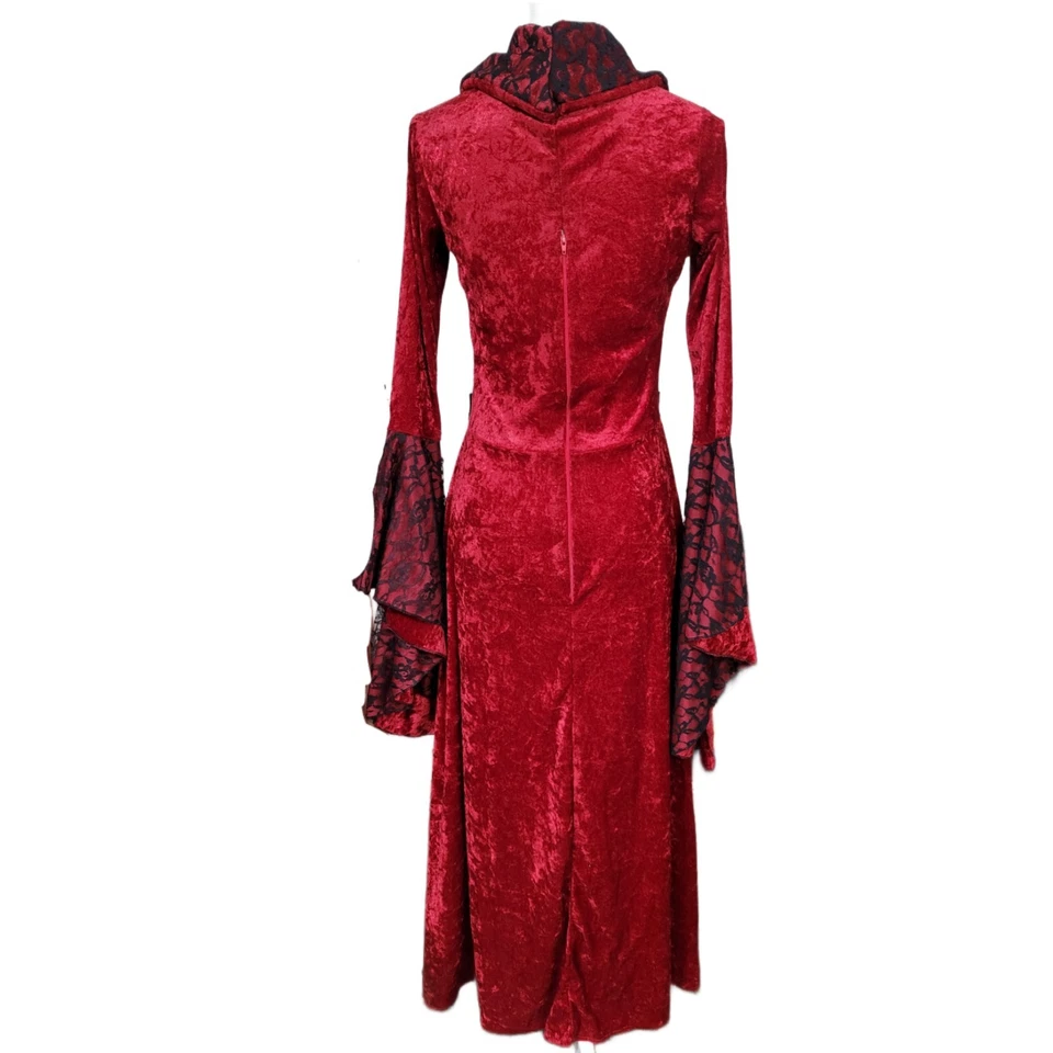 Vestido largo gótico para mujer Vestido de vampiro Halloween Disfraz pagano Vestido de terciopelo PEQUEÑO Foto 4 de 4