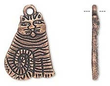 Drop, 20 Antiqued Copper Plated Pewter 17x13mm Striped Sitting CAT Charms 