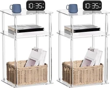 HMYHUM Small Acrylic Side Tables for Spaces, 14" L x 2-Pack, Clear 