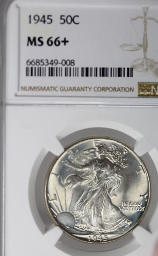 1945 Walking Liberty Half Dollar : NGC MS66+ Blazing White