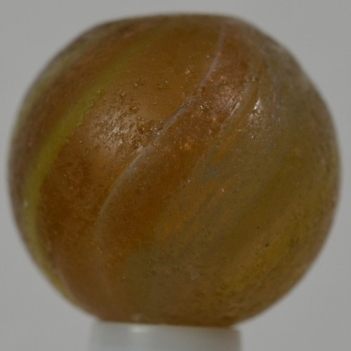 Handmade Banded Lutz Marble, Amber Base Glass, 11/16 in, Good+, Germany, S1239 - Picture 4 of 16