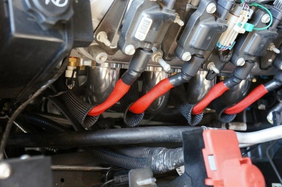 RED 8PCS 2500° SPARK PLUG WIRE BOOTS HEAT SHIELD PROTECTOR SLEEVE SBC BBC 350 - Image 2 of 4