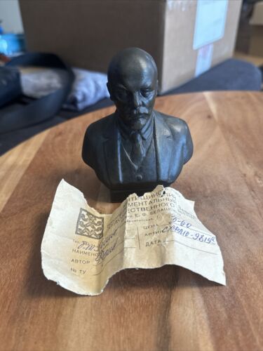 Antyczny rosyjski brąz buska głowa posąg Lenina podpisany 11 cm - Zdjęcie 1 z 8