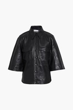 Ganni Leather Shirt Jacket Black Size De 36 U.s. 4 New With Tags