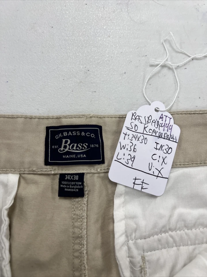 Bass Men's Beige Solid Cotton Cargo Khaki Pants 36X30 $98 - Image 4 of 4