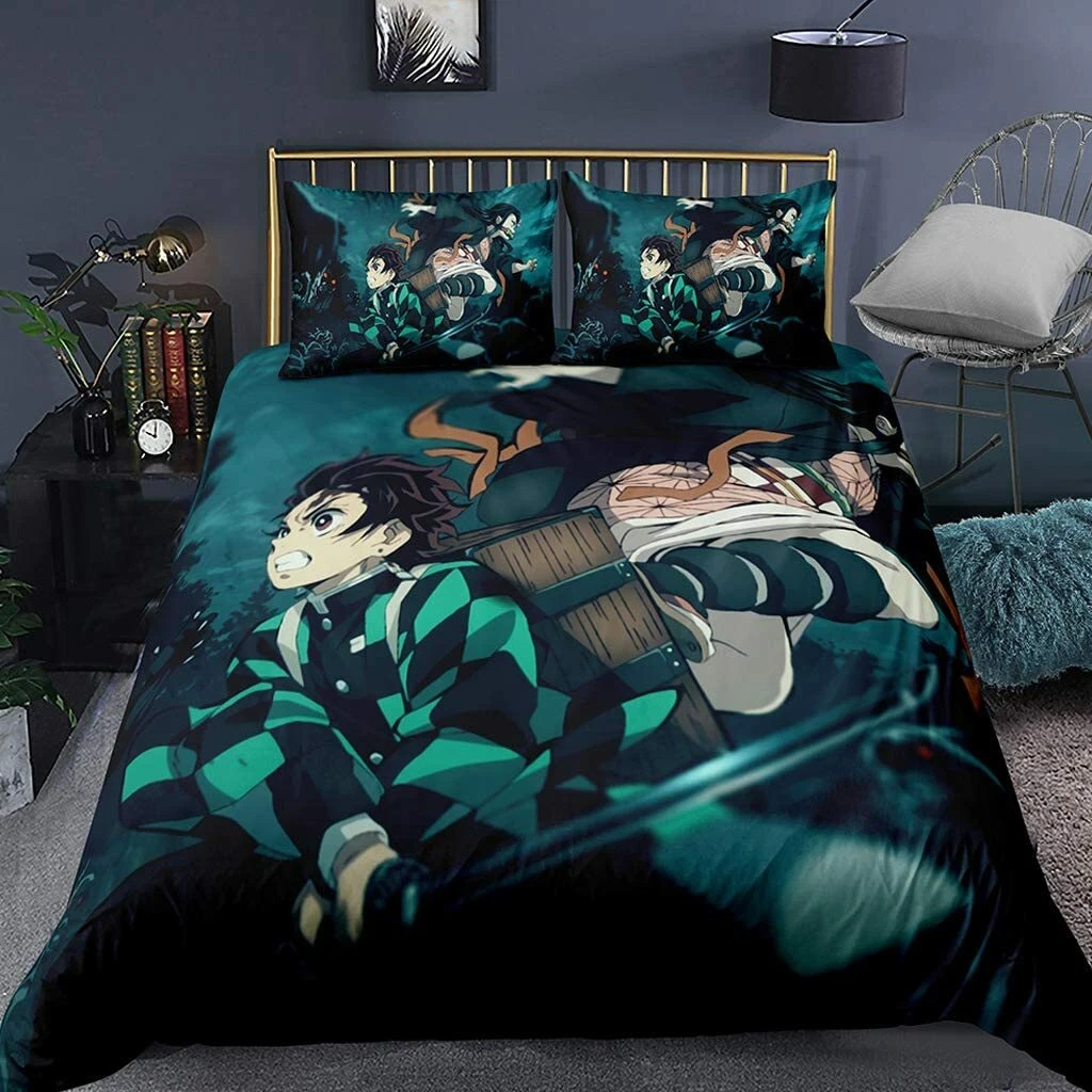 demon Anime Fitted Sheet Set 3PCS Deep Pocket Bed Sheet Pillowcases Gifts