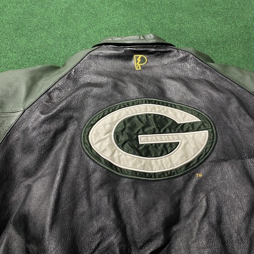 Vintage Green Bay Packers Jacket Mens Size Large Black Leather NFL Football Coat - Picture 4 of 9