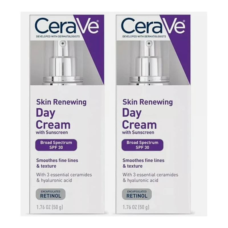 2 Pack CeraVe Skin Renewing Anti Aging Retinol Day Cream SPF 30 1.76 oz Each