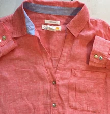 C&C CALIFORNIA Pure Linen Button Up Shirt WOMEN S Roll Tab PEACH Long Tail LNWOT