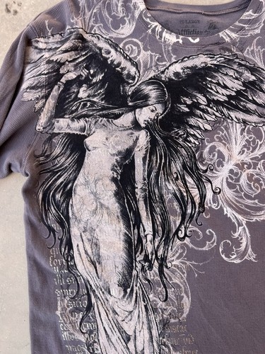Vintage Affliction Shirt 2XL Langarm Thermo Sexy Lady Flügel Emo Goth Y2K - Bild 4 von 10