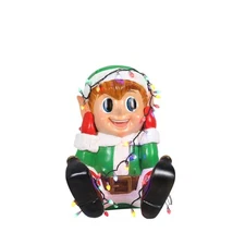 Garden Elements Fiberglass Figurine Yard Decor, Elf Boy & Christmas Lights, 24"