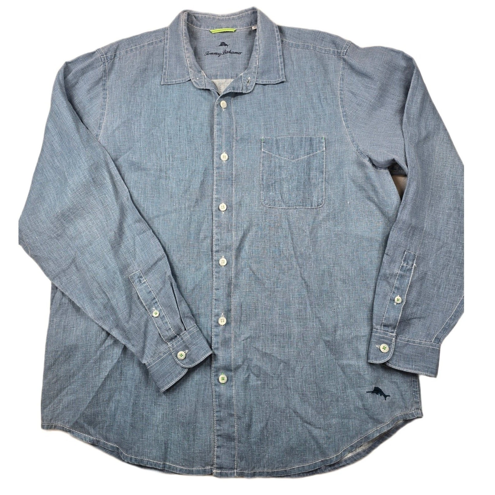 Tommy Bahama 100% Linen Shirt Mens XLT Blue Long Sleeve Casual Button Down Tall