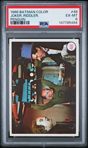 1966 Topps Batman Bat Laffs #48 The Joker, the Riddler and the Penguin — PSA 6