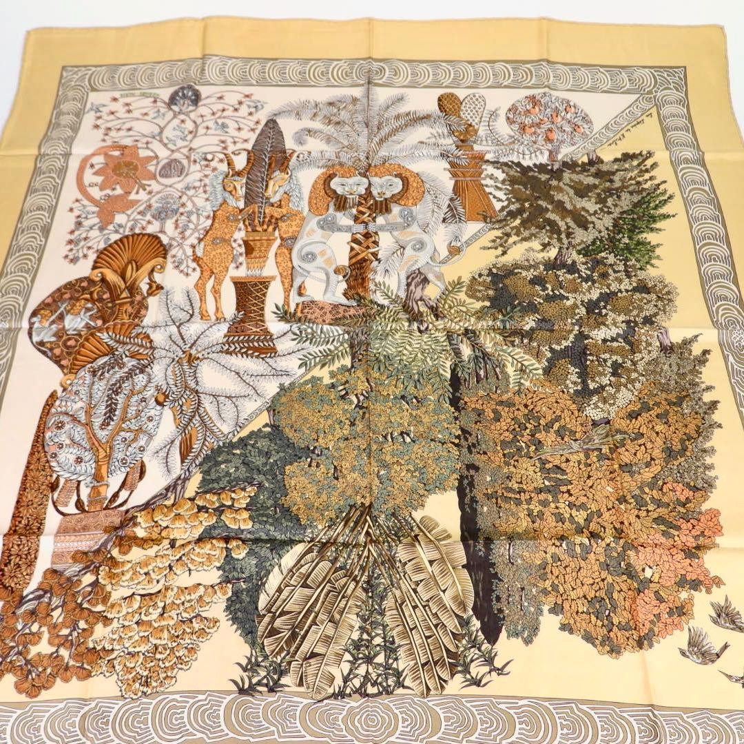 HERMES Scarf Silk Carr 90 Les Legendes de L Arbre Multi Color No Box from JAPAN