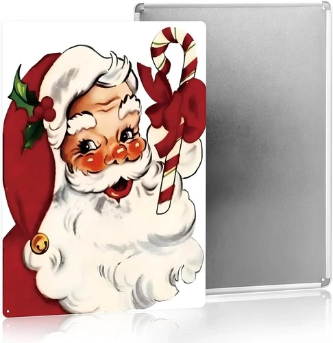 Vintage Santa Christmas Candy Cane Tin Metal Signs Home Décor 8x12