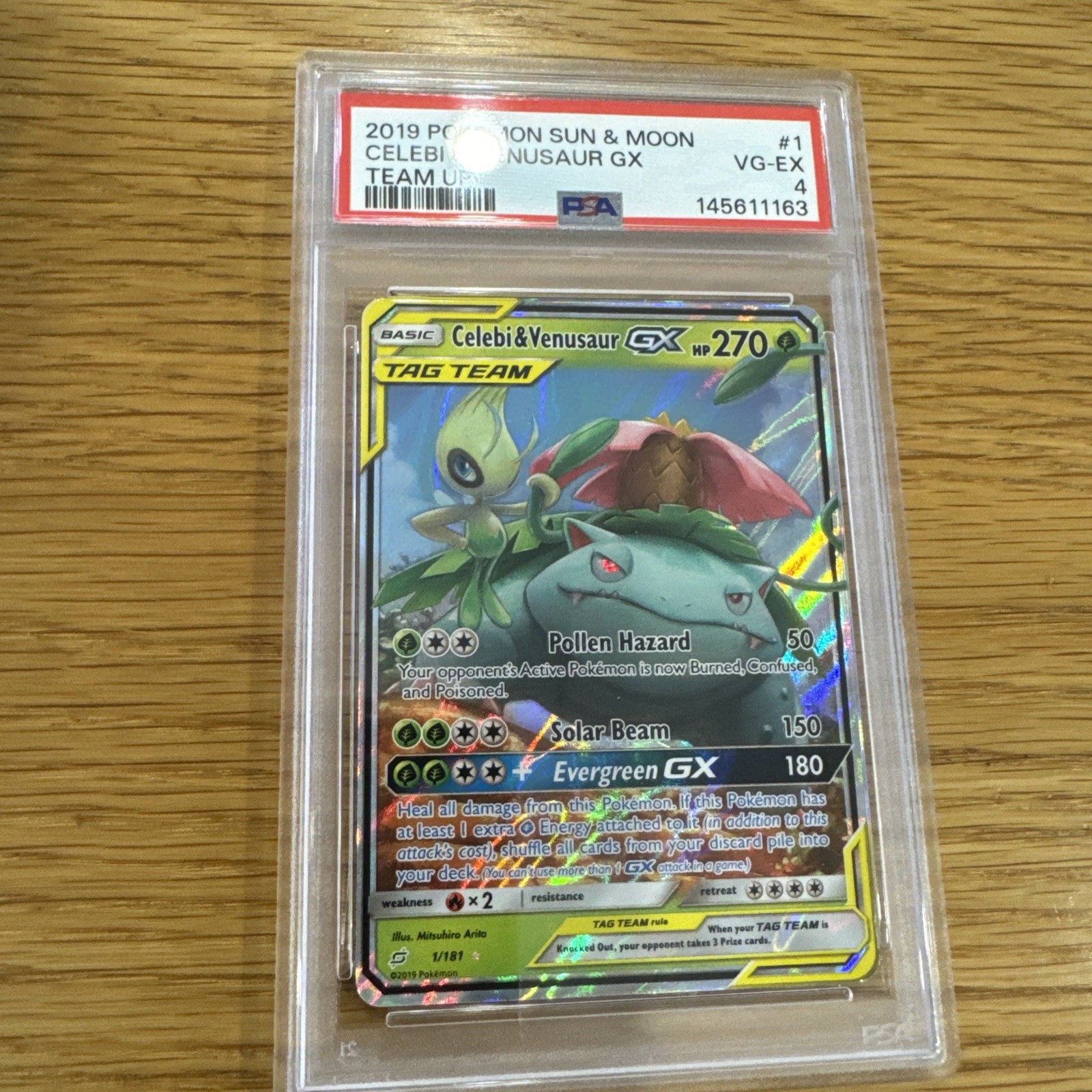 2019 POKEMON SUN & MOON TEAM UP #1 CELEBI & VENUSAUR GX PSA 4