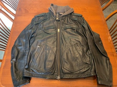 Harley Davidson Honor Winged B&S Black Leather Jacket Hoodie  Men's-L 97035-08VM