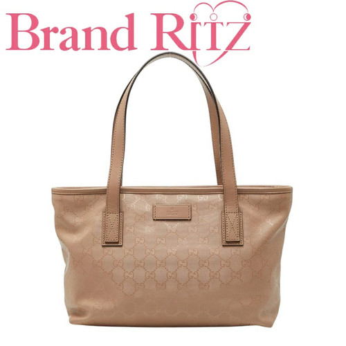 Used Gucci Gg Implement Tote Bag Handbag Shoulder 211138 Beige Pvc Calf Leather