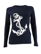 Tommy Hilfiger Women's Anchor Graphic Long-Sleeve Rashguard Swimsuit Navy, XS