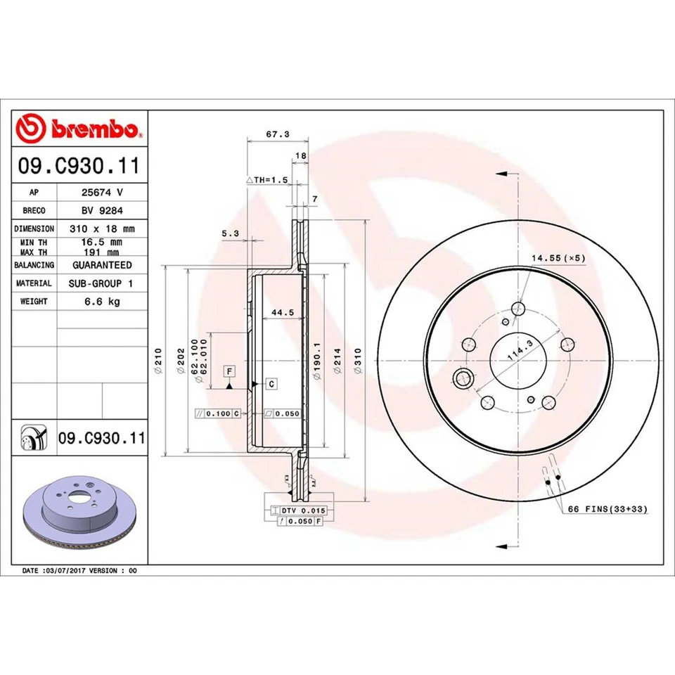 Brembo Rear Brake Kit Ceramic Pads Vented Coat Disc Rotors For Lexus GS350 IS350 - Image 3 of 4