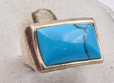 NF Southwestern Style Sterling Silver  Turquoise color stone wide band Ring s6