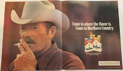 Vtg 1980s AD Marlboro Red Label Longhorn 100's Cigarettes, Marlboro Country-Man