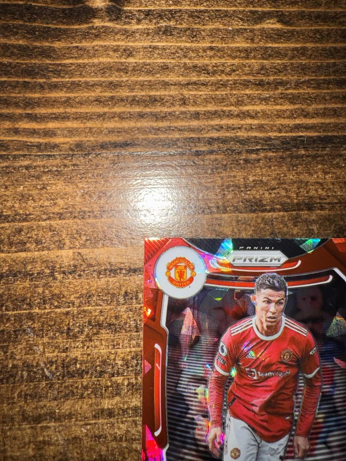Panini 2021-22 Prizm Premier League Cristiano Ronaldo #283 Red Ice Prizm Man Utd view 3