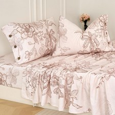 Zusbest California King Sheets Pink Floral Sheet Set 400Tc 100 Cotton