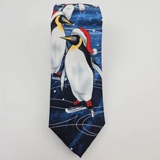 Christmas Neck Tie Ice Skating Penguins Santa Hats Festive Gift New