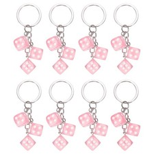 8pcs Lucky Dice Keychain Charm Resin with 3 Pendants Pink