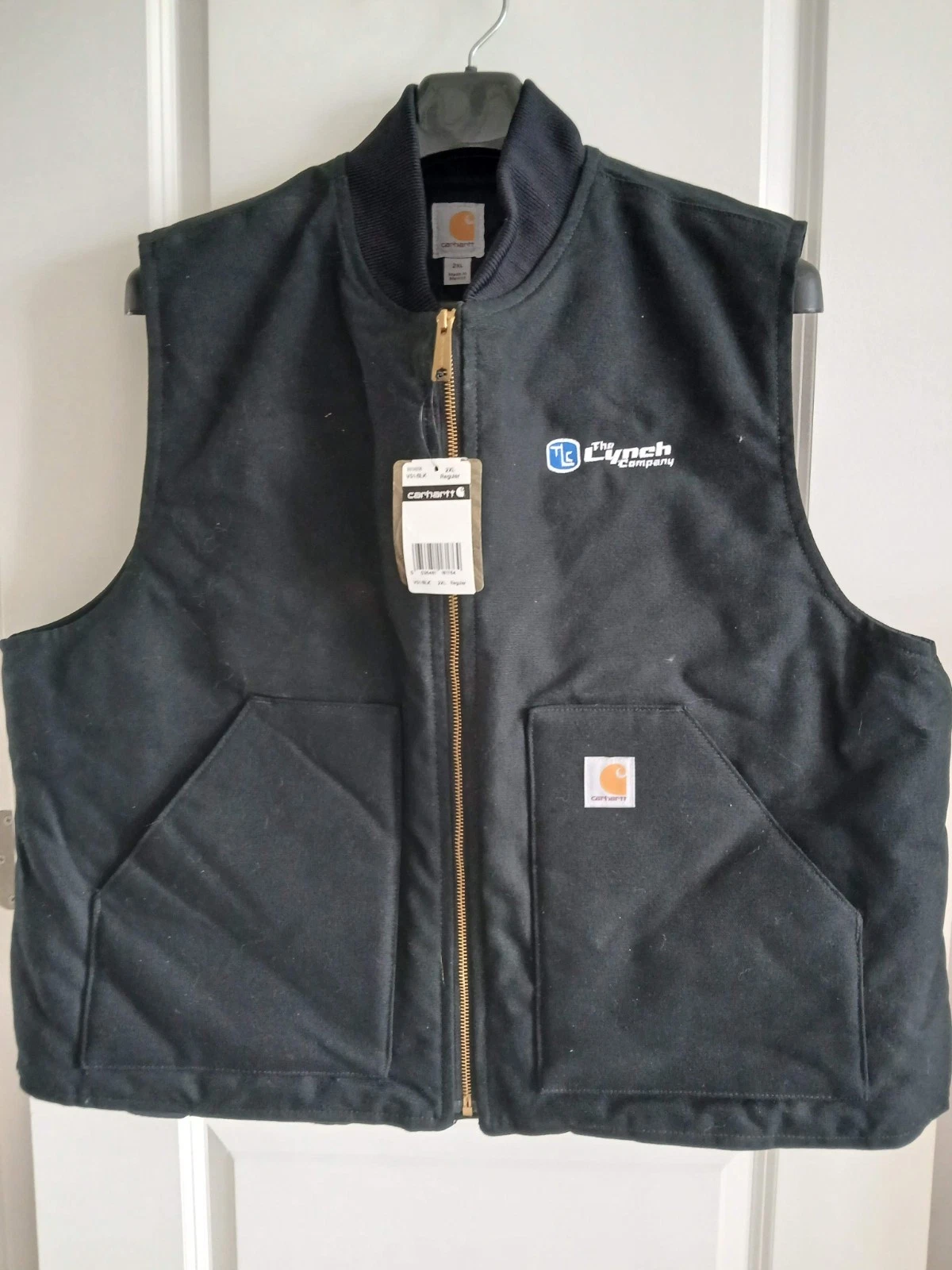 MENS CARHARTT ICONIC V01 BLK FIRM DUCK CANVAS INSULATED VEST SIZE 2XL W/LOGO NEW