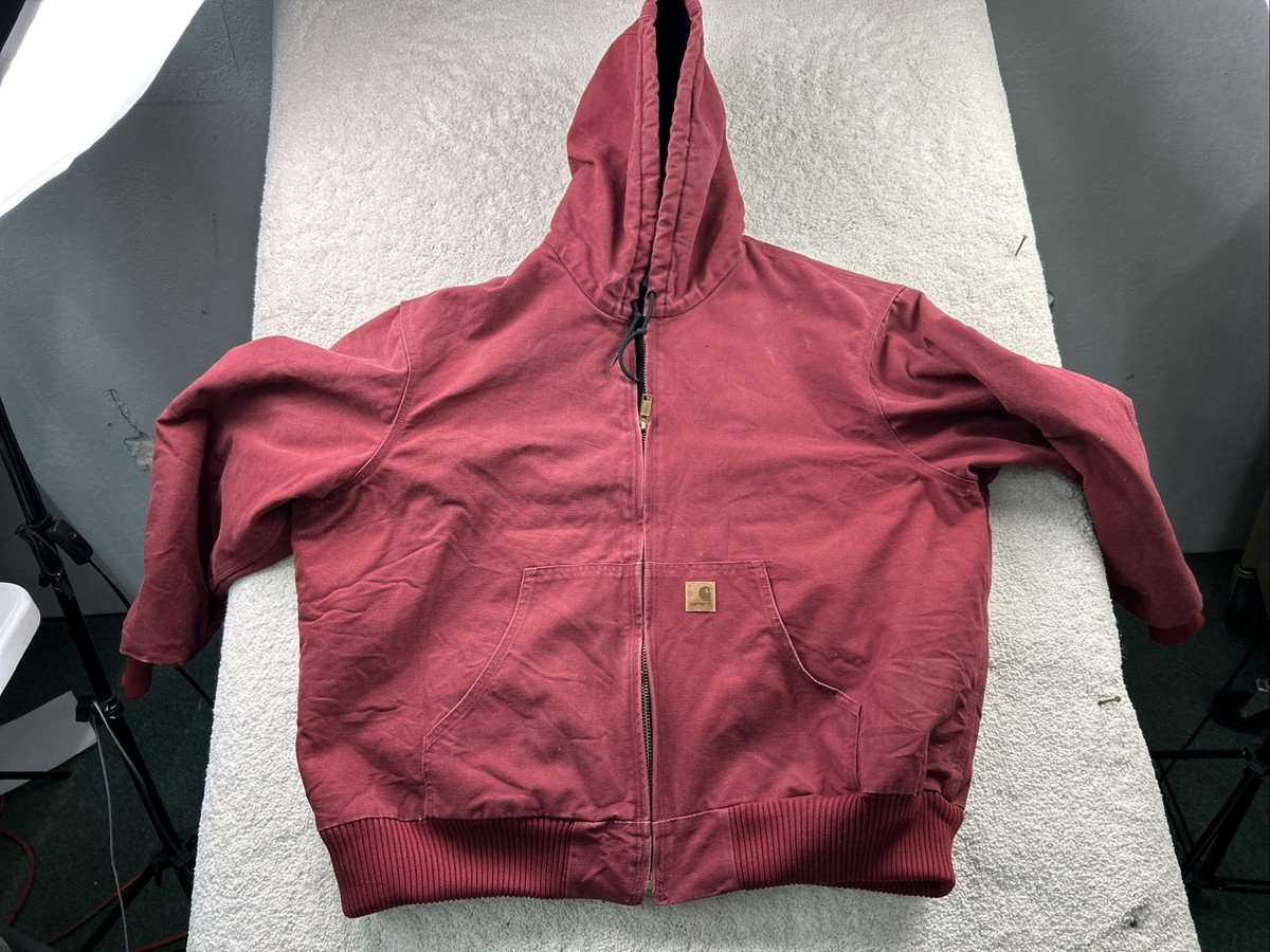 Carhartt Quilted Lined Canvas Jacket Mens Size 2XL Dark Red Hooded