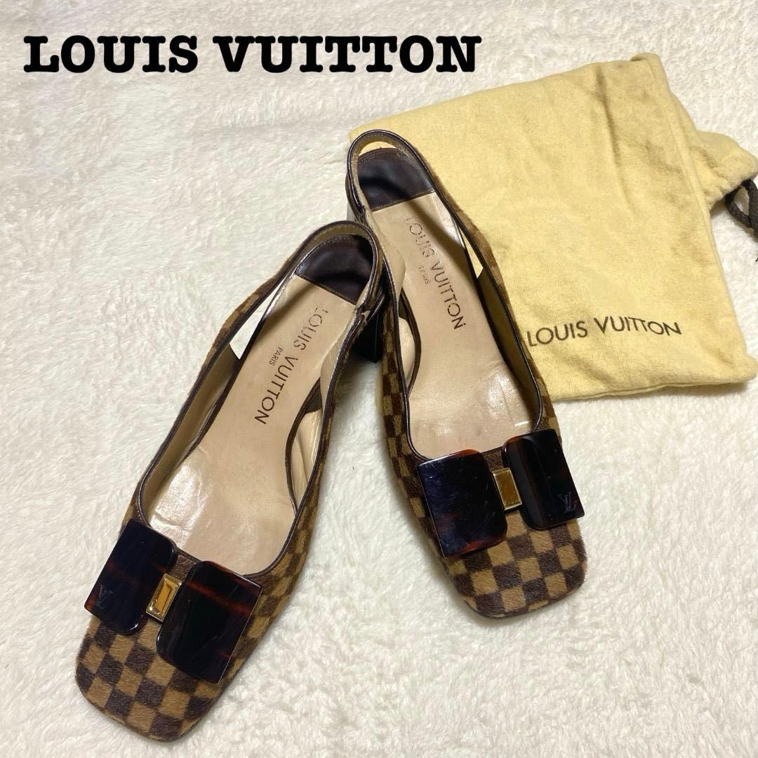 Louis Vuitton Sandals Shoes Mule Damier EU 37 US 7 Brown Beige Authentic