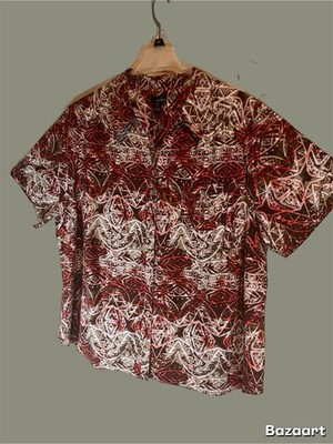 Ericka Button Up Blouse Size 3X Colorful Short Tab Sleeve Pocket Cotton Blend