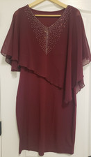 Women's Deep Red Polyester Curvy Dress With Beaded Neck Size M