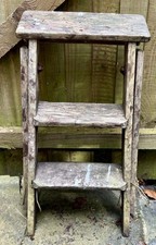 Vintage Wooden Step Ladder 28” Rustic Folding Plant Stand Decor Shelf